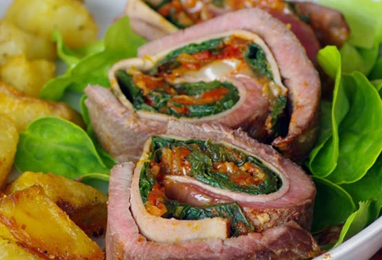 Roulé de boeuf et légumes avec du fromage de brebis Ossau-Iraty