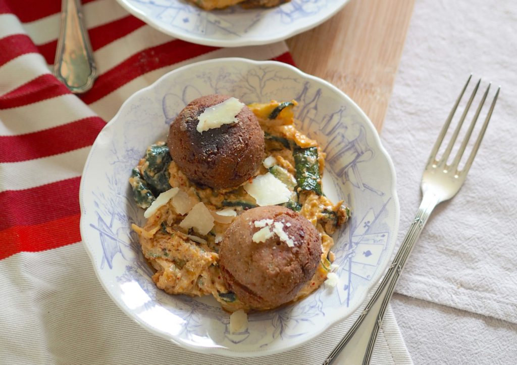 Boulette de Quinoa au cœur fondant d’Ossau-Iraty et ses tagliatelles de courgettes